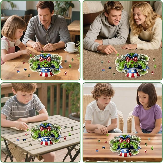 MEATRN Puzzles for Adults - Playful Cartoon Cactus Design with Hat Wooden Puzzles, Unique Plants Wood Jigsaw Puzzle for Friends and Children Gift, Family Game, 491 Pcs, 17 x 16.9in