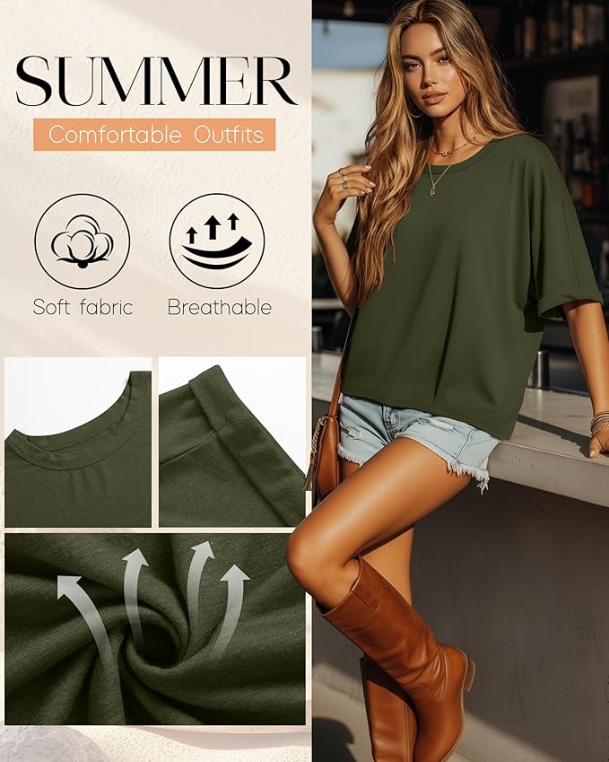 Riyiper 3 Pack Women's Oversized T-Shirt Half Sleeve Summer Tees Casual Loose Fit Crew Neck Basic Tops
