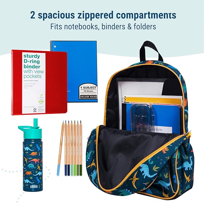 Wildkin 15-inch Kids Backpack – Durable, Padded, Adjustable for School & Travel - Jurassic Dinosaurs