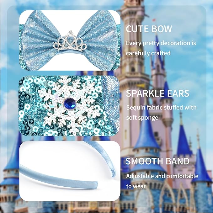 zhezesmila Shiny Mouse Ears for Women Headband Frozen Snow Princess Ears Costume Hair Accessories for Party Theme Park