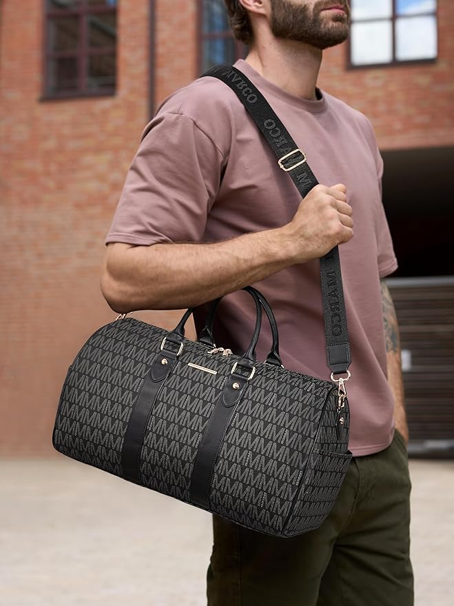 Women PU Leather Monogrammed Duffel Bag for Men- Scratch-Resistant Waterproof, Multi-Pocket Design, Large Capacity Carry-On for Gym Yoga Work Travel Weekender