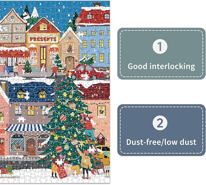 Naturelish 1000 Piece Christmas Puzzle for Adults, Festive Winter Village Jigsaw Puzzle with Glitter Snow Effect, Holiday Street Scene Puzzle, Perfect for Christmas Fun, 24 x 24 Inches
