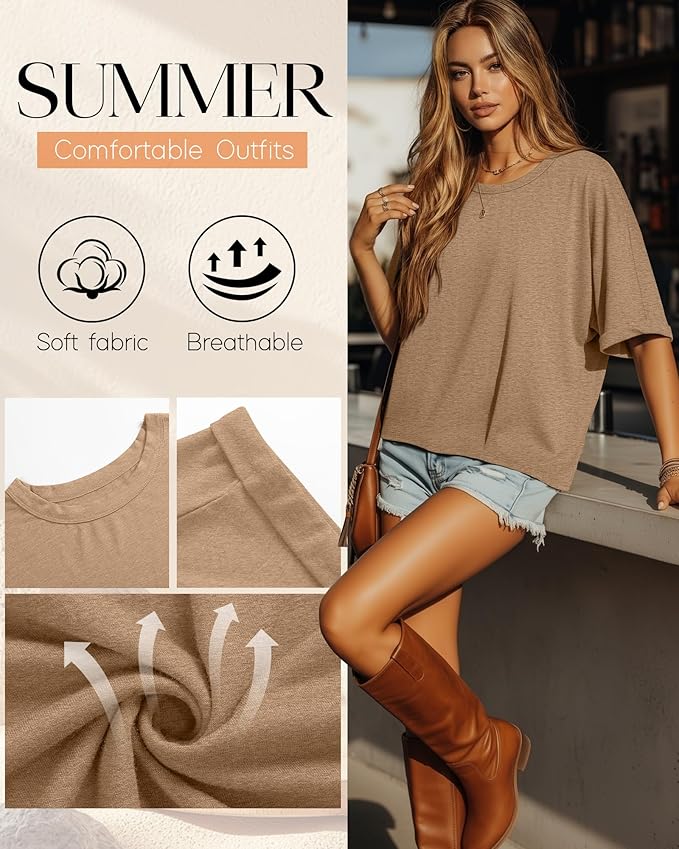 Riyiper 3 Pack Women's Oversized T-Shirt Half Sleeve Summer Tees Casual Loose Fit Crew Neck Basic Tops