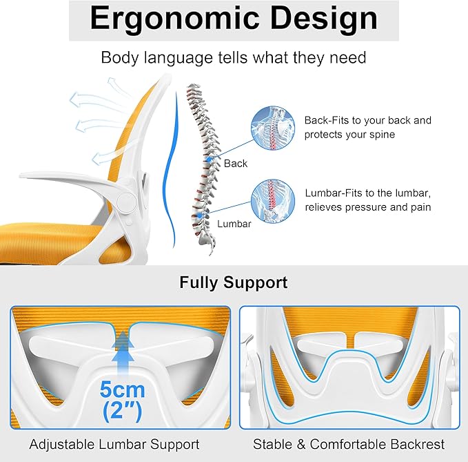 Primy Drafting Chair Tall Office Chair with Flip-up Armrests Executive Ergonomic Computer Standing Desk Chair with Lumbar Support and Adjustable Footrest Ring (Mustard)