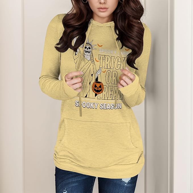 domirica Halloween Hooded Sweatshirt Long Sleeve Pocket Trendy Pumpkin Skull Sweatshirt Halloween Costumes For Holiday Party