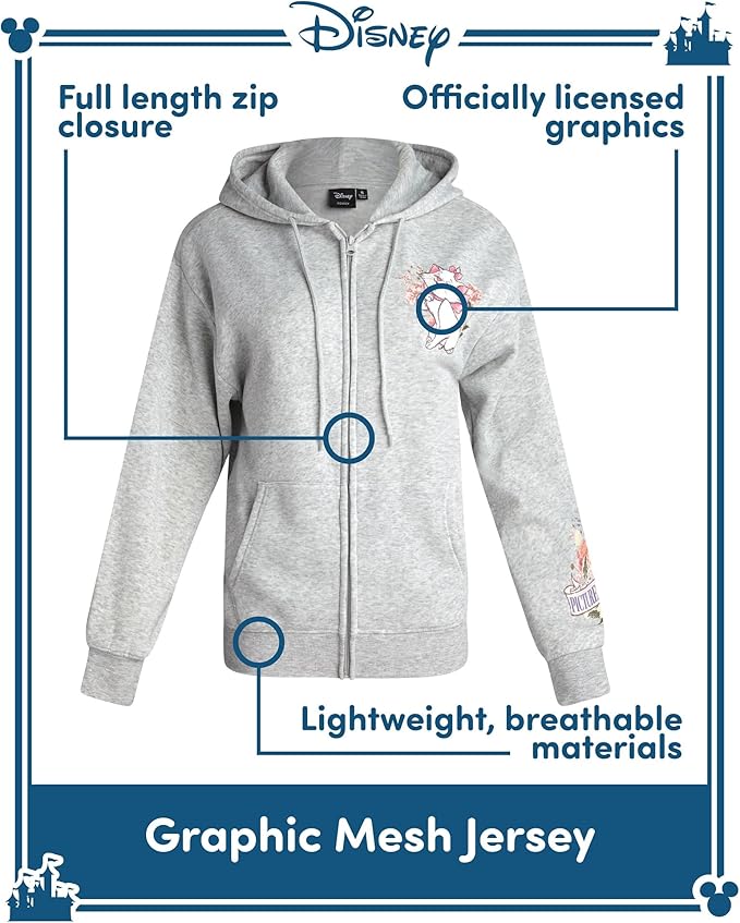 Disney Womens Zip Up Hoodies - Cars Lightning McQueen Lilo and Stitch Angel Marie Fleece Graphic Sweatshirts for Women (S-3X)