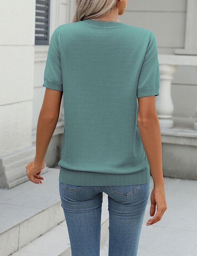 Zeagoo Womens Summer Short Sleeve Tops Crew Neck Lightweight Pullover Sweaters Loose Dressy Casual Blouse Basic Clothes