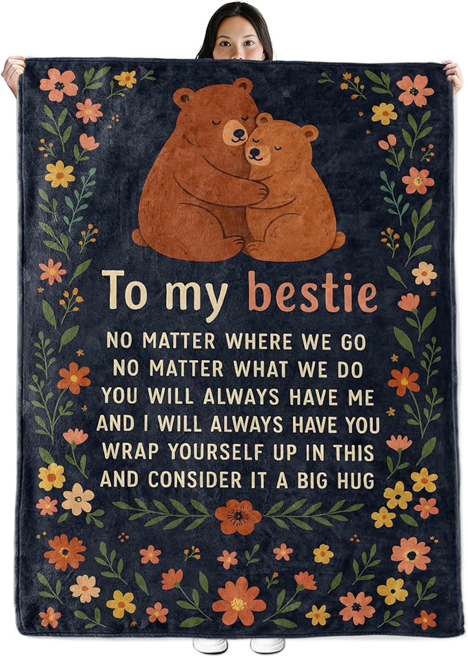 Friendship Gifts, Best Friend Birthday Bear Theme Flannel Blanket for Women, Wife, to My Bestie Throw Blankets for Friends, Sisters, Kids, Travel Camping Sofa Living Room Decor 60x80 in