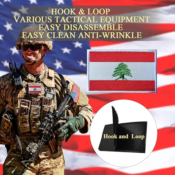EmWoot 2PCS Lebanon Flag Patch Embroidered Morale Patch Military Tactical Patches Hook and Loop