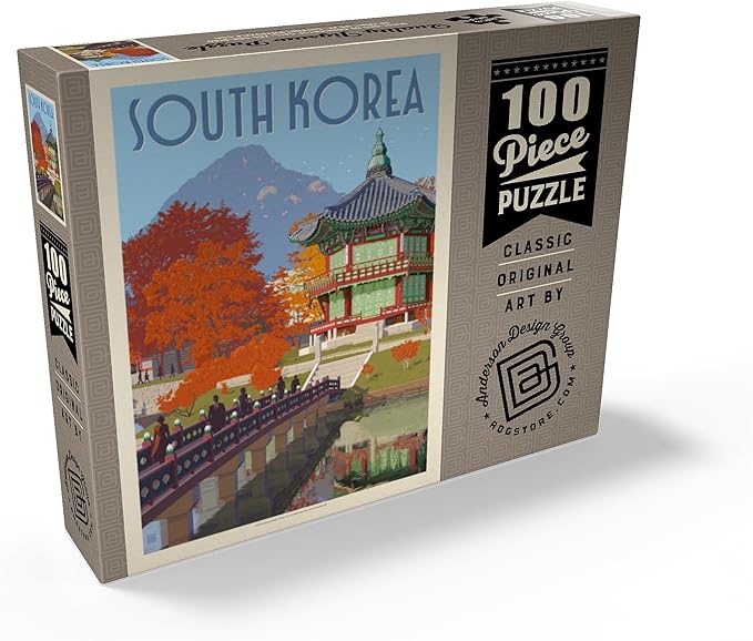 MyPuzzle South Korea, Seoul: Gyeongbokgung Palace, Vintage Poster - Premium 100 Piece Jigsaw Puzzle for Adults