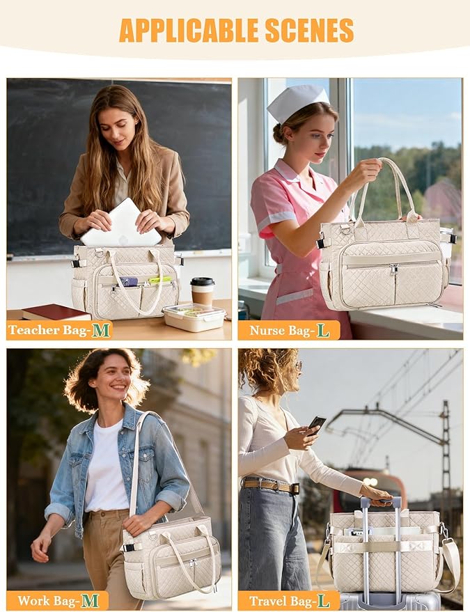FIORETTO Teacher Tote Bag for Women with Laptop Compartment, Large Cup Holder, Zip Closure, Ideal for Work, Bible, Nurse