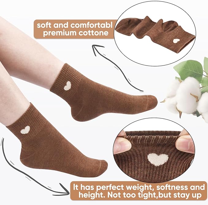 Corlap Women's Cute Cotton Crew Athletic Running Socks - Ankle High, Novelty Fun Heart Design 5-Pairs (Gift Box)
