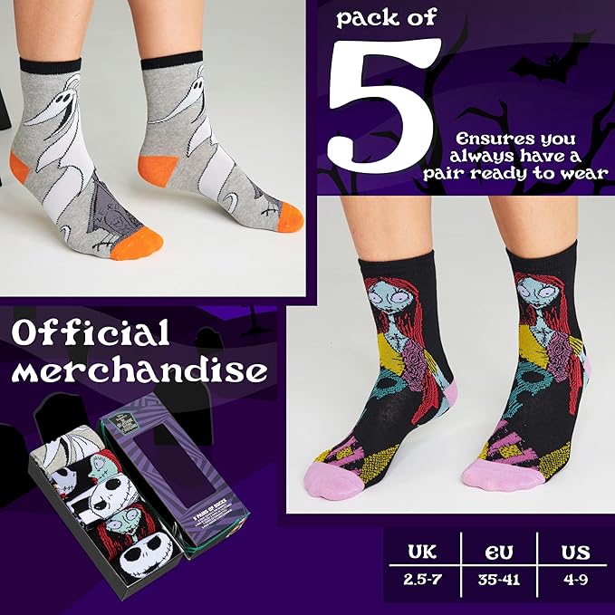 Disney Socks for Women and Teens, Pack of 5 or 6, US Size 4‑9, Soft and Breathable Novelty Socks Cozy Gifts for Women