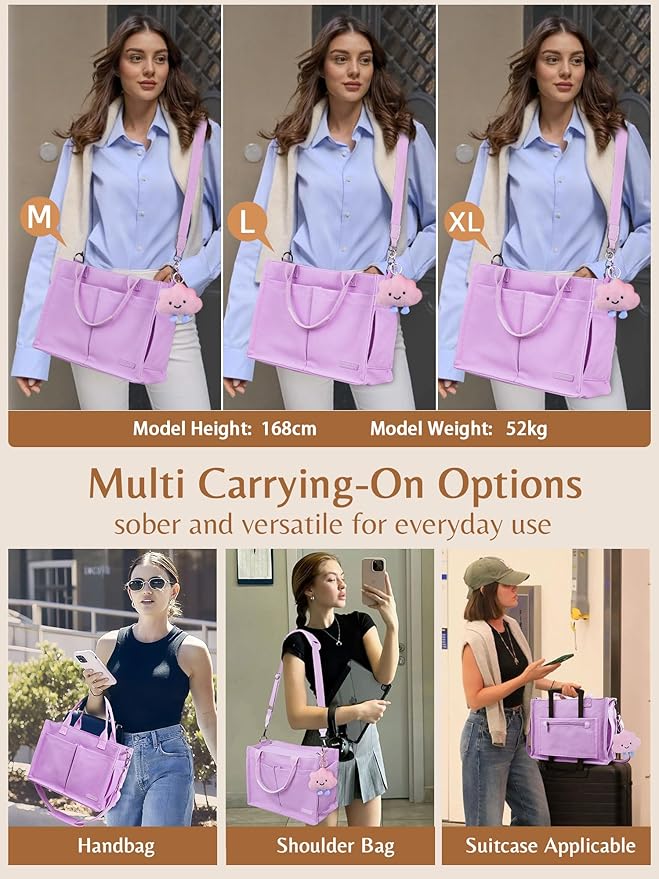 BESBESME Canvas Tote Bag for Women with Zipper & Compartments– Large Work & College Laptop Tote Crossbody Shoulder Bag