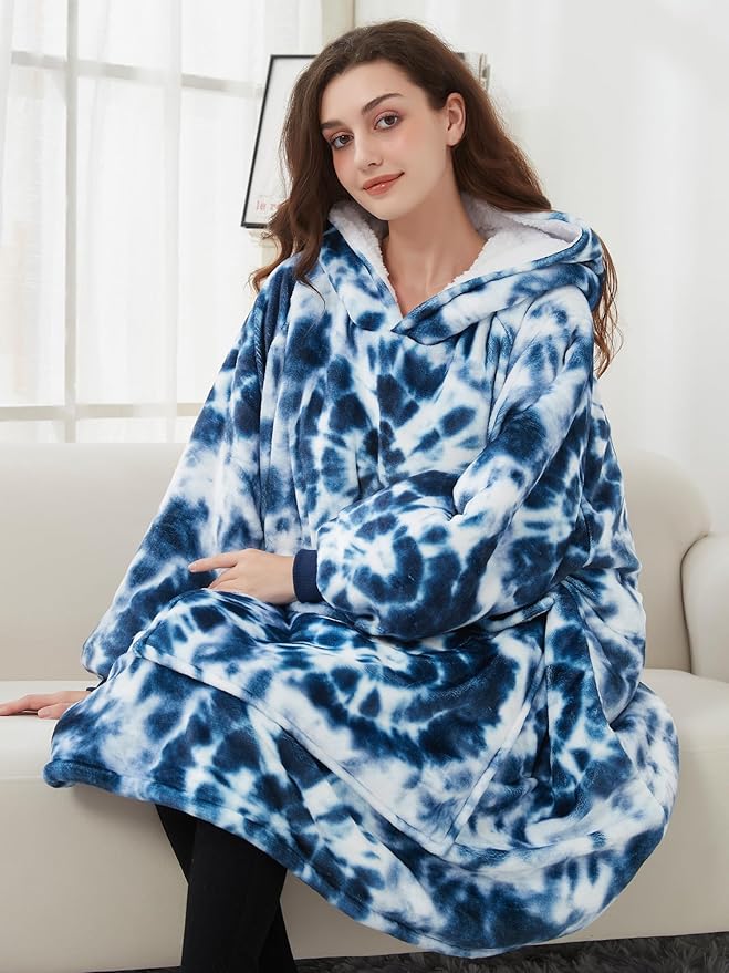 KFUBUO Wearable Blanket Hoodie for Adult Sherpa All Patterns Oversized Hoodie Sweatshirt Blanket with Pockets Birthday Gifts for Women Tie Dye
