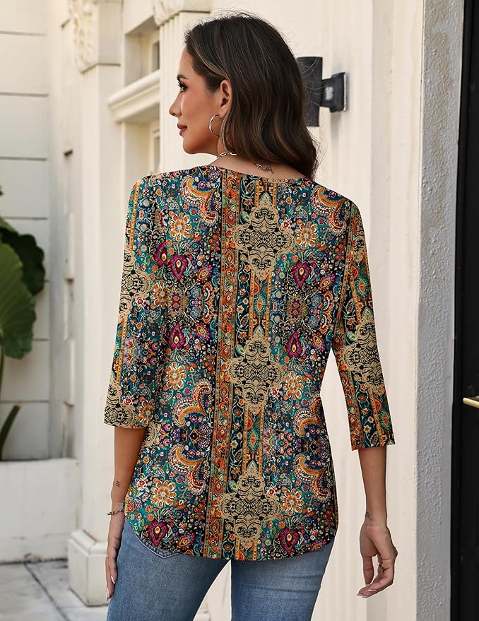Zeagoo 3/4 Length Sleeve Womens Tops V Neck Shirt Dressy Casual Blouse Basic Tshirts 2026 Fashion Clothing S-2XL
