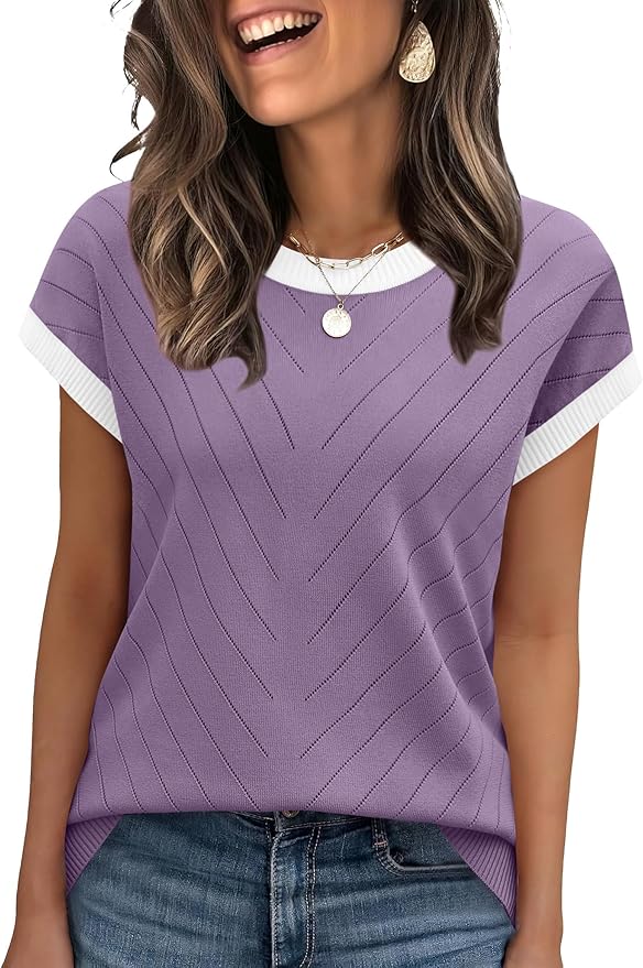 WIHOLL Short Sleeve Sweater for Women Summer Tops 2026 Business Casual Outfits Beach Vacation Clothes