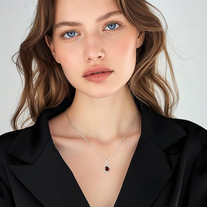 FANCIME Birthstone Necklace for Women Round Cubic Zirconia Necklace S925 Sterling Silver full Love Birthday Gifts for Mom Women