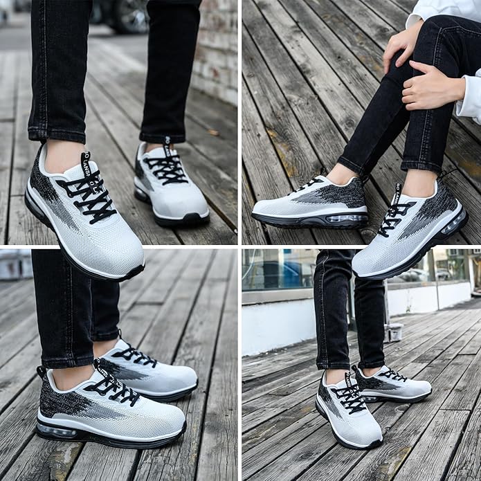 Steel Toe Shoes for Women Lightweight Breathable Safety Work Sneakers Non Slip Puncture Proof Utility Slip On Footwear for Industrial Construction