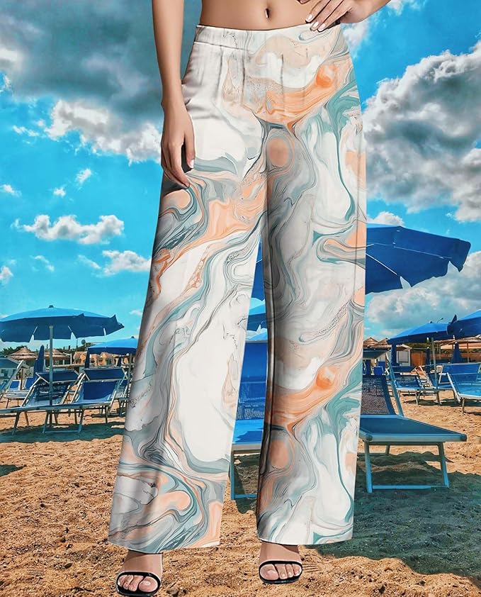 Womens Boho Pants Casual Oversize High Waisted Wide Leg Trousers Pattern Printed Ourdoors Pant for 2025 Summer