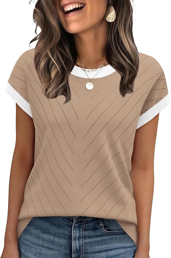WIHOLL Short Sleeve Sweater for Women Summer Tops 2026 Business Casual Outfits Beach Vacation Clothes