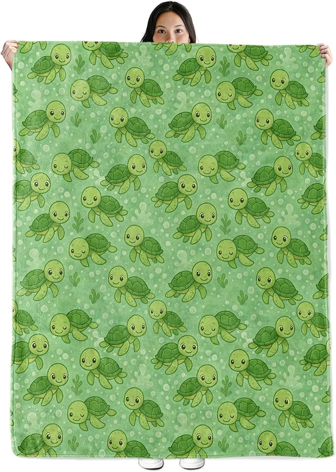 Sea Turtle Gifts, Ocean Animal Turtles Theme Flannel Blanket for Women, Nautical Birthday Throw Blankets for Kids, Girls, Travel Camping Sofa Living Room Decor 40x50 in