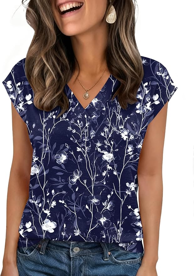 Zeagoo Womens Tops Cap Short Sleeve Textured Blouse V Neck Summer Spring Shirts Business Casual Outfits