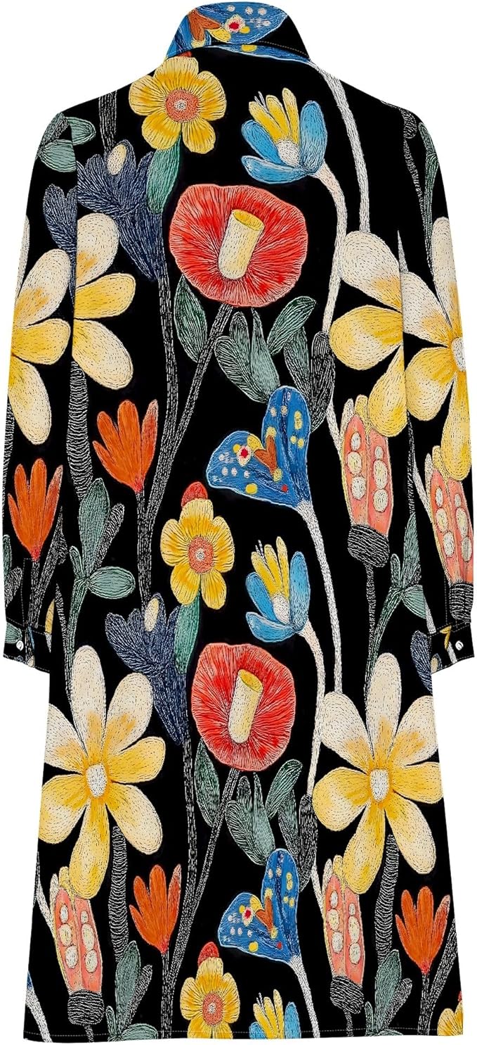 Shirt Dresses for Women 2025 Summer Long Sleeve Casual Plus Size Floral Printed Beach Vacation Dress with Pockets