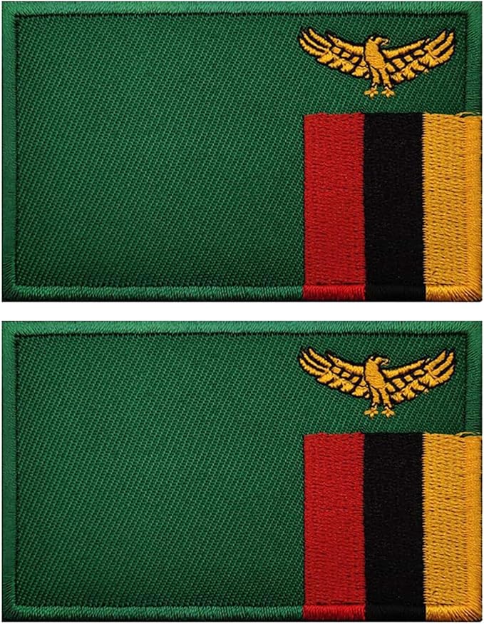 EmWoot 2PCS Zambia Flag Patch Embroidered Morale Patch Military Tactical Patches Hook and Loop