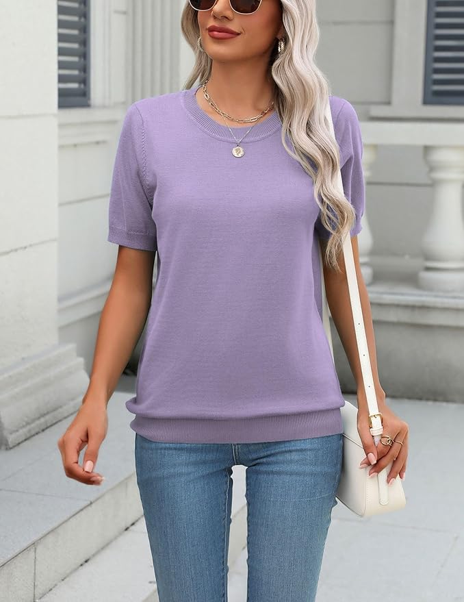Zeagoo Womens Summer Short Sleeve Tops Crew Neck Lightweight Pullover Sweaters Loose Dressy Casual Blouse Basic Clothes