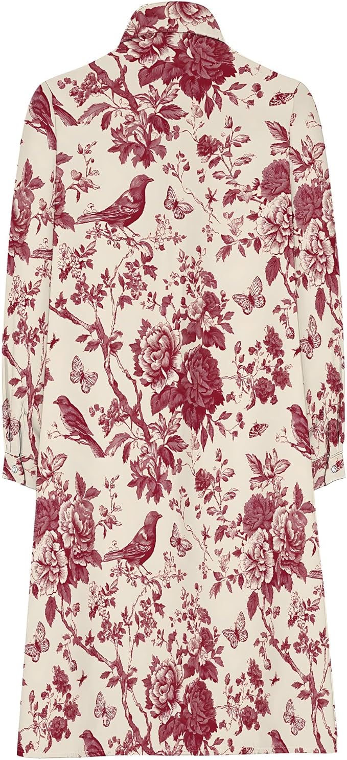 Shirt Dresses for Women 2025 Summer Long Sleeve Casual Plus Size Floral Printed Beach Vacation Dress with Pockets