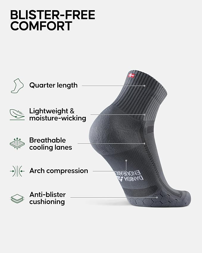 DANISH ENDURANCE Ultra-Comfort Quarter Running Socks, Performance Socks, Men & Women - 3 or 5 Pack