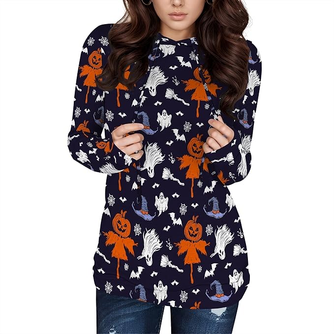 domirica Halloween Hooded Sweatshirt Long Sleeve Pocket Trendy Pumpkin Skull Sweatshirt Halloween Costumes For Holiday Party