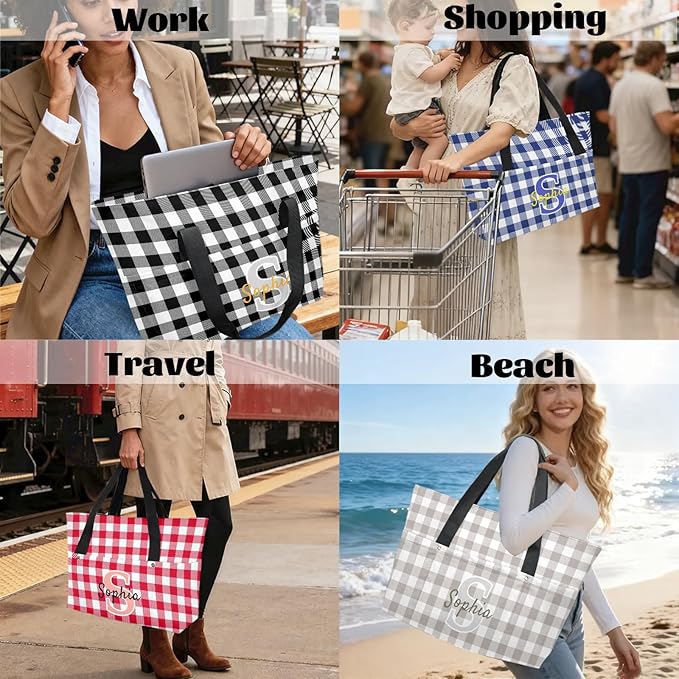 Custom Tote Bag for Women with Name Monogram for Work, Shopping, Travel, Beach