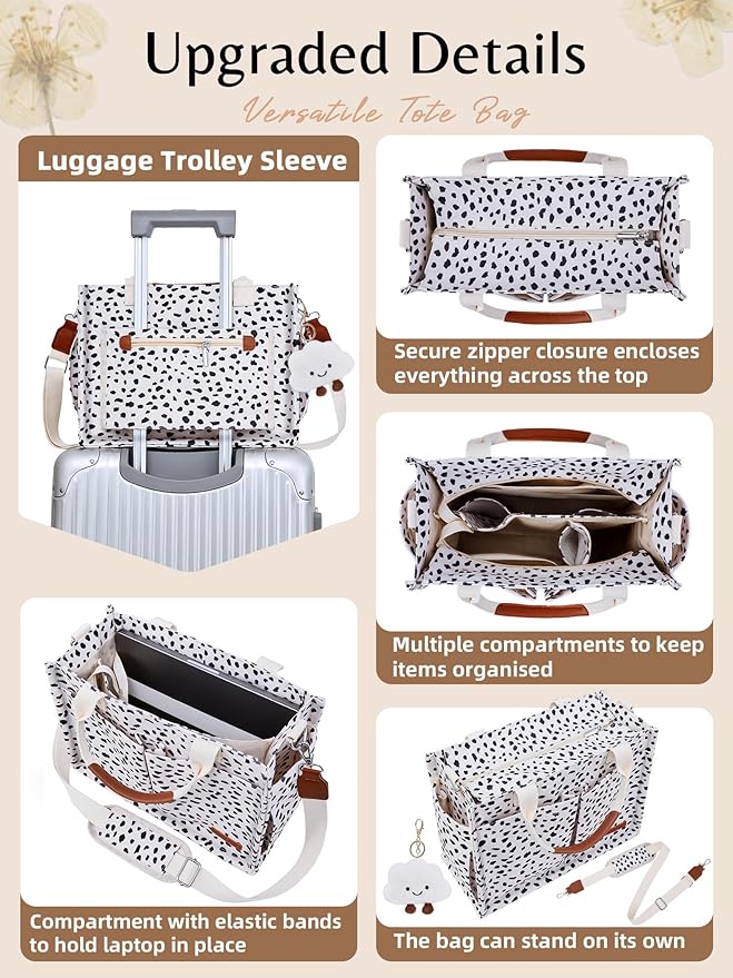 BESBESME Canvas Tote Bag for Women with Zipper & Compartments– Large Work & College Laptop Tote Crossbody Shoulder Bag