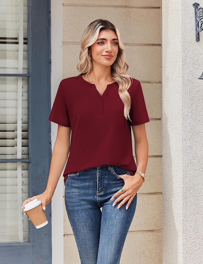 Zeagoo Womens Summer Tops V Neck Short Sleeve Shirts Dressy Casual Blouse Spring Vacation Tshirts Clothes