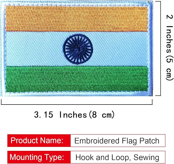 EmWoot 2PCS India Flag Patch Embroidered Morale Patch Military Tactical Patches Hook and Loop