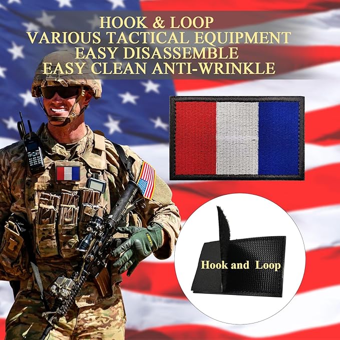 EmWoot 2PCS French Flag Patch Embroidered Morale Patch Military Tactical Patches Hook and Loop(Grey Border)