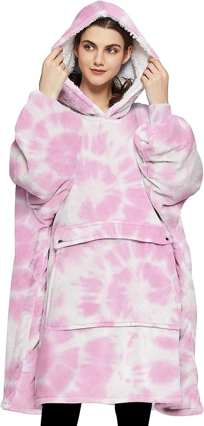 KFUBUO Wearable Blanket Hoodie for Adult Sherpa All Patterns Oversized Hoodie Sweatshirt Blanket with Pockets Birthday Gifts for Women Tie Dye