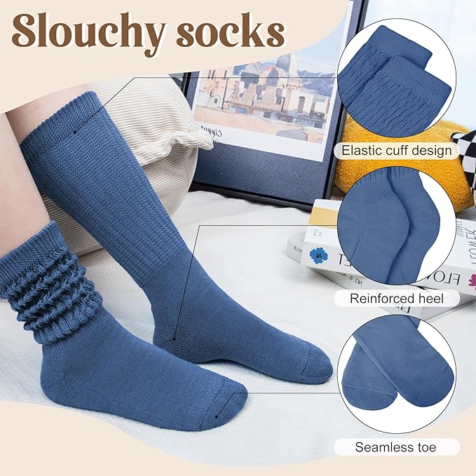 Justay 5 Pairs Slouchy Socks for Women - Slouch Long Crew Knit Boot Athletic Calf Tube Scrunch Socks