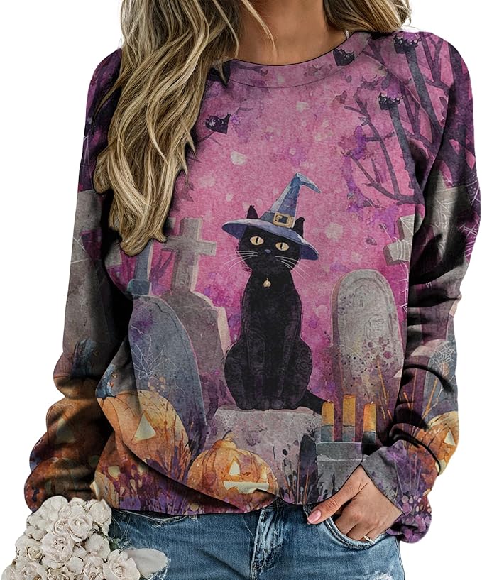 domirica Halloween Sweatshirt For Women Long Sleeve Crew Neck Sweatshirts Fall Halloween Costumes For Holiday Party 2025