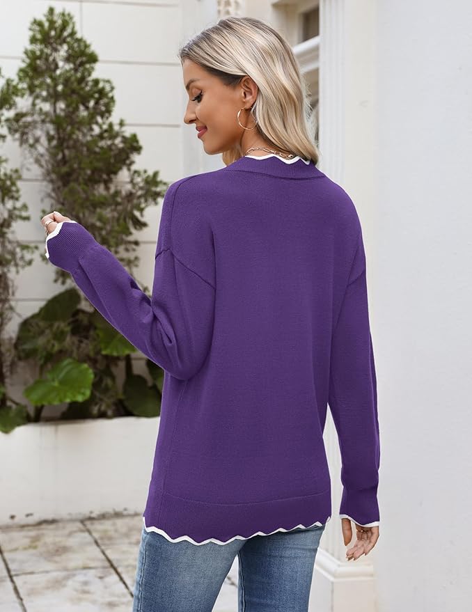 Zeagoo Women's 2026 Fall V Neck Sweater Casual Long Sleeve Lightweight Ribbed Knit Pullover Sweaters Dressy Casual Tops