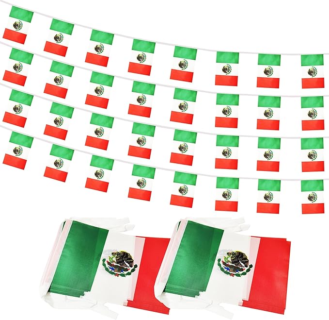 Yamiuo 100 Feet Mexico String Flag, 76 Pcs Mexican Banner Flag, Small Mini World Banner Flags for Sports Events, Bars Decorations, School Festivals, Party Decorations, Celebrations (Mexico)