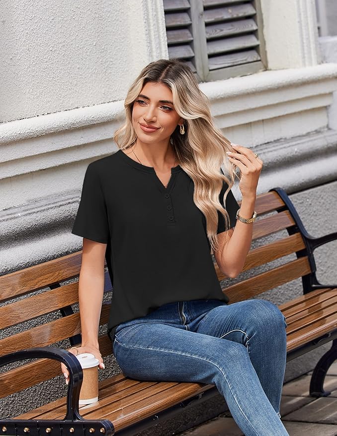 Zeagoo Womens Summer Tops V Neck Short Sleeve Shirts Dressy Casual Blouse Spring Vacation Tshirts Clothes