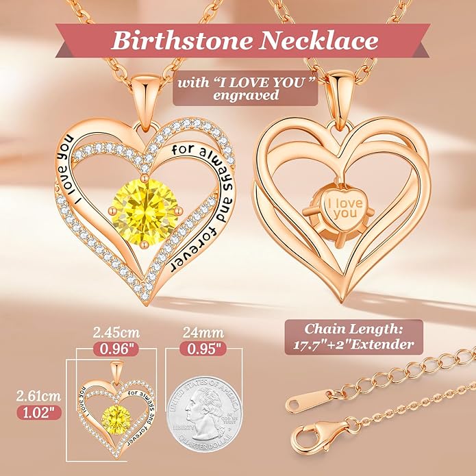 CDE Valentine's Day Gift Forever Love Heart Necklaces for Women, Wedding Anniversary, Birthday Mothers Christmas Day Gifts for Mom, Mother, Wife, S925 Silver Jewelry with Birthstone Pendant