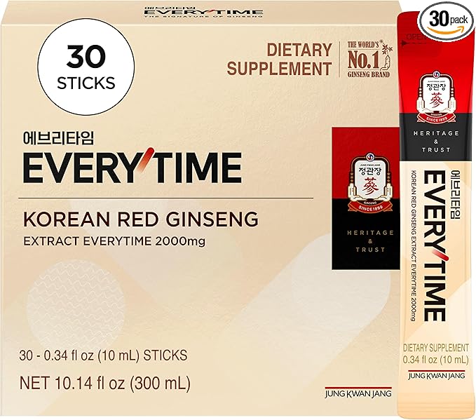 JUNG KWAN JANG Everytime Korean Red Ginseng Extract Stick 2,000mg Signature - Adaptogen Energy Drink, Liquid Stick Supplements with Propolis - Energy Boost & Immune Support, Caffeine Free (30 Sticks)