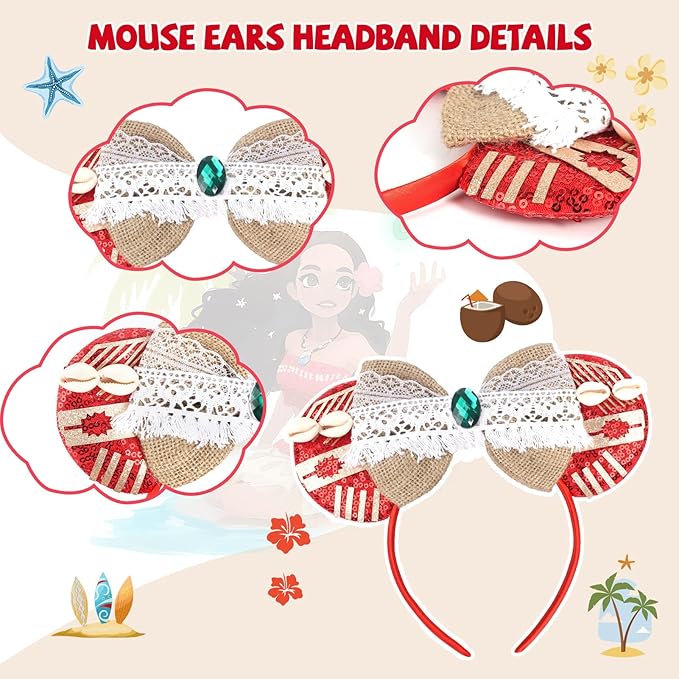 ETLUK Mouse Ears Headband, Tropical Island–Inspired Hairs Accessories for Women Girls Adult, Sequin Bow Headbands for Cosplay Accessories Party Decorations