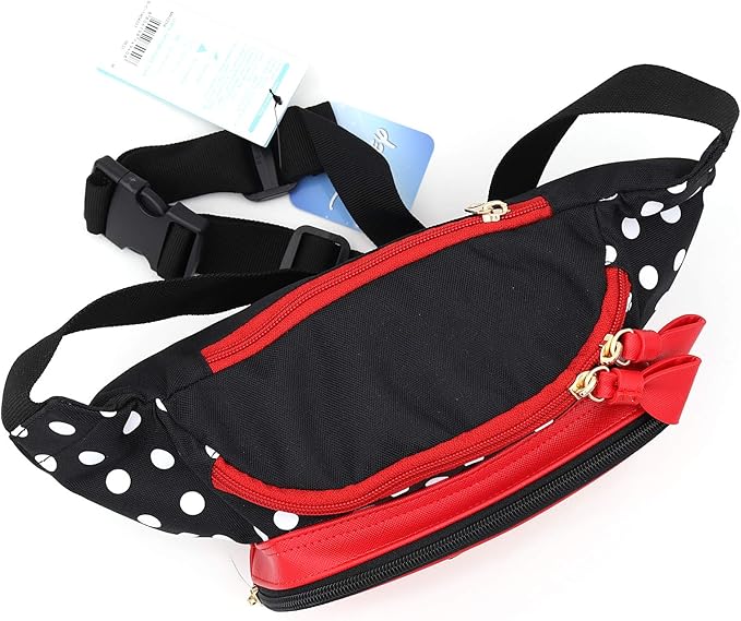 Minnie Ribbon Travel Bow Fanny Pack Crossbody Chest Waist Bum Sling Hip Belt Weekender Bag Cute Mouse Ear Faux Leather Purse Accessories Gift for Women Adult, Officially Licensed (Large)