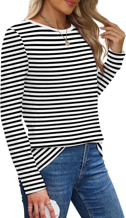 XIEERDUO Long Sleeve Shirts for Women Casual Crew Neck Basic Fall Tops Loose Fit Comfy