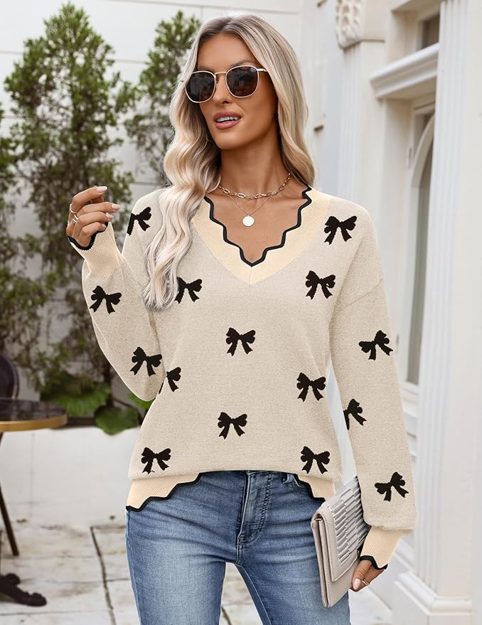 Zeagoo Women's 2026 Fall V Neck Sweater Casual Long Sleeve Lightweight Ribbed Knit Pullover Sweaters Dressy Casual Tops